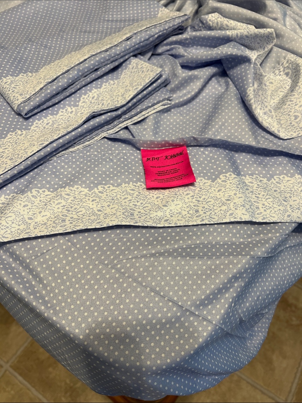 Betsey Johnson Light Blue Polka Dot Lace-Trim Robe
